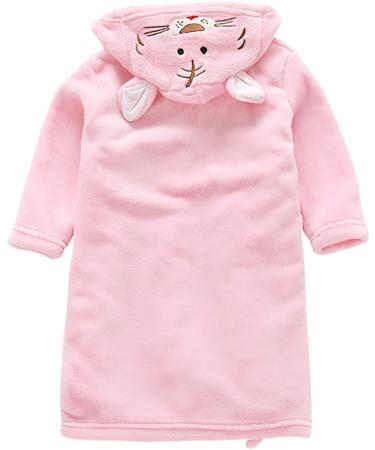 Miyanuby Baby Boy Girls Bathrobe - Soft Flannel Tiger Pink Animal Hoodie for 3-4 Years | Perfect Nightwear and Homewear Gift - Buy Online on GoSupps.com