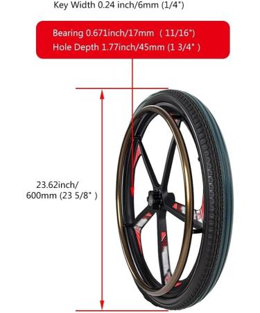24inch Wheelchair Rear Wheels 1 Pair Solid PU Wheelchair Wheels Magnesium Alloy Wheel Hub Aluminum Alloy Hand Push Ring Suitable for Electric Wheelchair Replacement Accessory - Buy Online on GoSupps.com
