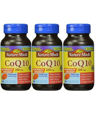Nature Made CoQ10 200 mg 40 Softgels (Pack of 3) Total of 120 Softgels