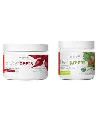 HumanN Superfood Heart Support Bundle | SuperBeets Circulation Superfood Concentrated Beet Powder Nitric Oxide Boosting with HeartGreens, SuperBeets Black Cherry + HeartGreens Bundle Set