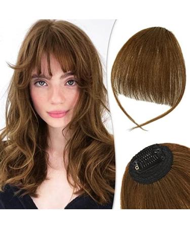 RUWISS Clip in Fringe 100% Human Hair Clip in Bangs Wispy Bangs Fringe with Temples Fringe Extensions Clip in Hair for Women Bangs Hairpieces for Daily Wear(Light Brown) 5 5 g (Pack of 1) Light Brown