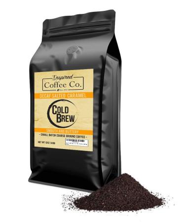 Decaf Salted Caramel - Flavored Cold Brew Coffee - Inspired Coffee Co. - Swiss Water Process - Coarse Ground Coffee - 12 oz. Resealable Bag, Orange and black Decaf Salted Caramel 12 Ounce (Pack of 1)