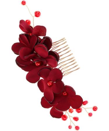 DOITOOL 1pc Womens Barrettes for Hair Mens Comb Floral Decor Accesorios Para Mens Hair Comb Hair Combs for Women Pearl Hair Pin Inserted Comb Bride Wedding Accessories Red - Buy Online on GoSupps.com