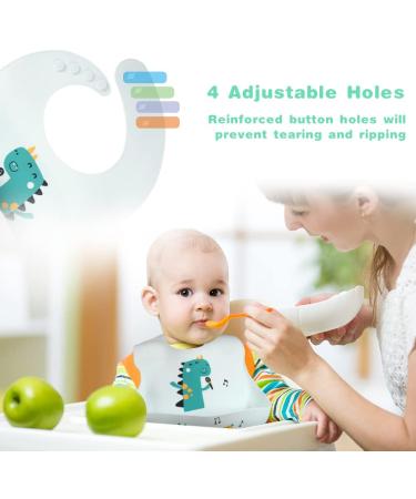 Vicloon Silicone Baby Bib | Waterproof & Adjustable | Wide Food Catcher Pocket | Unisex Toddler Bibs | Light Blue/Light Green - Buy Online on GoSupps.com