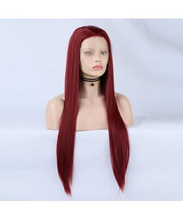 Shop Red Lace Front Wigs | Long Synthetic 150% Density Heat-Resistant 24in Burgundy Lace Wigs - Buy Online on GoSupps.com