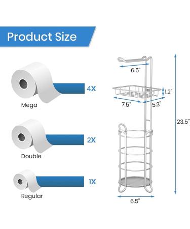 Toilet Paper Holder Stand with Middle Shelf Storage - Gray | Free Standing Bathroom Tissue Holder for Mega Rolls - A-gray - Buy Online on GoSupps.com