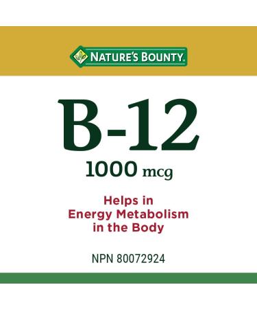 Nature's Bounty Vitamin B12 1000mcg 100 Tablets Helps the Body Metabolize Carbohydrates Fats and Proteins Helps in Normal Immune System Function and to Metabolize Energy Multi-colored (Packaging May Vary) - Buy Online on GoSupps.com