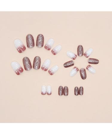 SINLOV Christmas Almond Fake Nails French Long Glitter Snowflake False Nails Maroon Glossy Press on Nails Ballerina Acrylic Full Cover Fake Nail for Women and Girls - Buy Online on GoSupps.com