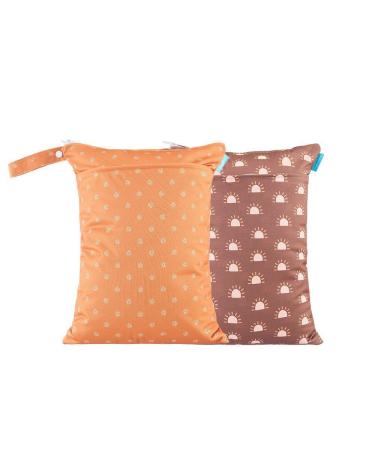2 pcs/set Wet Dry Bags for Baby Cloth Diapers - Reusable, Washable for Stroller, Diapers, Toiletries, Travel Bags, Beach, Pool, Gym Bag with Two Zippered Pockets 11.8 * 15.7 inch (Orange)