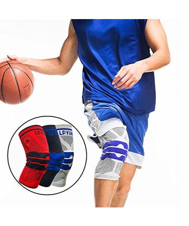Knee Brace Compression Sleeve - Support for Arthritis Running Basketball | Side Spring & Silicone Pad - XXL (Black-Blue - Buy Online on GoSupps.com