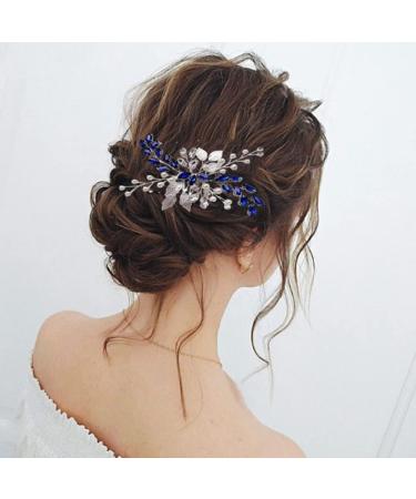 ISLHJDD Bridal Diamante Hair Comb Blue Crystal Pearl Hair Comb Vine Silver Leaf Headpiece Wedding Hair Accessory Decorative Wedding Hair Comb Hair Accessories for Brides Girls - Buy Online on GoSupps.com
