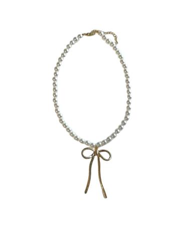 Oralgo's fashionable necklace with loop trailer handmade pearls collarbone chain for women and girls elegant choker art pearls and alloy