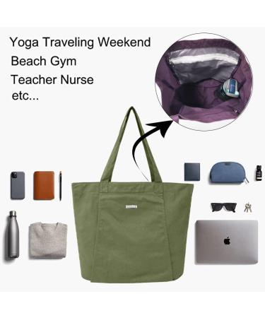 Cwokarb Women Yoga Mat Bag - Versatile Shoulder Carrier for Office, Workout, Pilates, Travel and Beach - Green Canvas Gym Tote - Buy Online on GoSupps.com