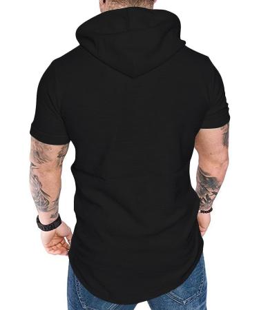 Aiyino Men's Short Sleeve Athletic Hoodie - Solid Color Fashion Pullover | Black - Buy Online on GoSupps.com