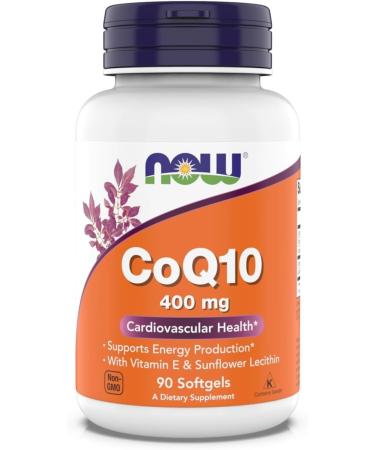 NOW Foods Supplements CoQ10 400 mg Pharmaceutical Grade All-Trans Form Produced by Fermentation 90 Softgels