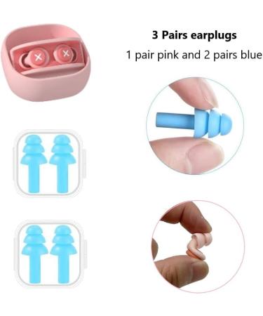 3 Pairs Reusable Soft Silicone Ear Plugs for Sleeping - Noise Cancelling & Comfortable - Includes Storage Box - Ideal for Sleep, Concerts, Snoring - Pink & Blue - Buy Online on GoSupps.com
