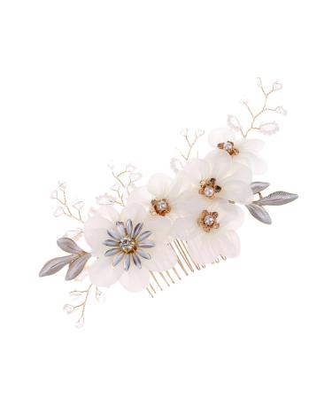 minkissy Pearl Side Hair Comb Wedding Headwear Floral Hair Accessories Metal Hair Comb Metal Hair Barrettes Pearl Hair Comb Rhinestone Barrettes Cloth Flowers European and American Bride