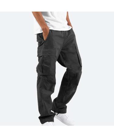 Ozmmyan Men's Cargo Pants - Solid Black Outdoor Fitness Trousers with Multiple Pockets | Medium Size - Buy Online on GoSupps.com