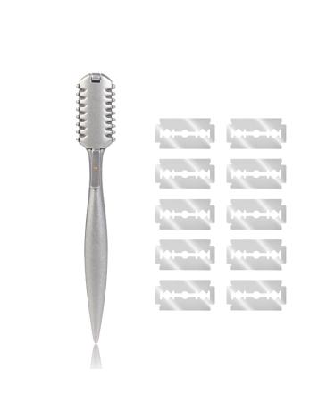 Double-Edge Hair Razor Comb with 10 Replacement Blades Professional Hair Styling Thinning Razor Hair Texturizing Cutting Razor Comb for Thin and Thick Hair Trimming and Styling - Silver