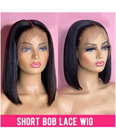 Brazilian Straight Bob Wig Human Hair 12 Inch | Middle Part Short Bob Lace Frontal Wig for Black Women - Natural Color - Pack of 1 - Buy Online on GoSupps.com