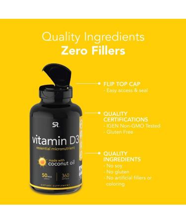 Sports Research Vitamin D3 2000 IU - 360 Mini Liquid Softgels | Immune Support & Bone Health - Buy Online on GoSupps.com