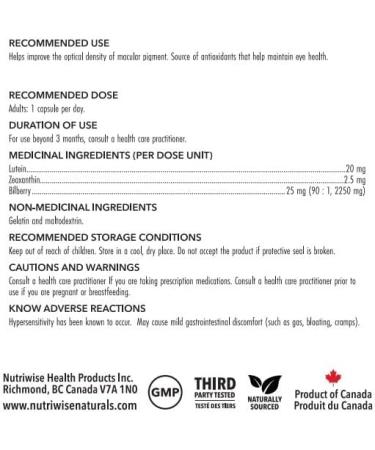 NutriWise Lutein Plus Antioxidant for Eye Health (Bilberry Zeaxanthin Lutein) - Buy Online on GoSupps.com