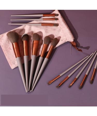 Professional 13 Piece Foundation Concealer Brush Set with Storage Bag for Makeup Synthetic Makeup Brushes for Powder Foundation Concealer Eyeshadow Blush Highlighter Contour (Reddish Brown)