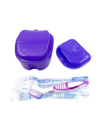 Denture Cup with Strainer,Denture Brush Retainer Case, Denture Case with Lid,Denture Bath Box for Cleaning, Store and Retrieve (three)