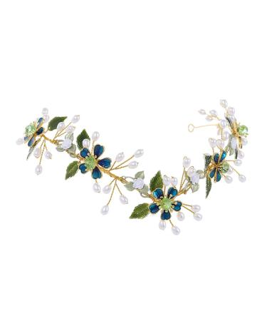 IYOU Flower Fairy Headband Green Pearls Wedding Crown Leaf Bridal Bridesmaid Elf Hair Accessories for Women