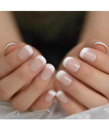 Buy Hujl Short White French Artificial Nails - Easy Press-On Fake Nails for Home & Office - International Shipping - Buy Online on GoSupps.com