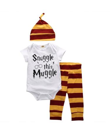 Baby Boys Girls Snuggle This Muggle Bodysuit and Striped Pants Outfit with Hat 0-6 Months Short Sleeve