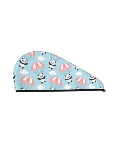 Cute Panda Flying in The Sky Microfiber Hair Towel Soft Super Absorbent Hair Towel Wrap for Women Coral Velvet Quick Dry Hair Cap for Long Curly and Thick Hair