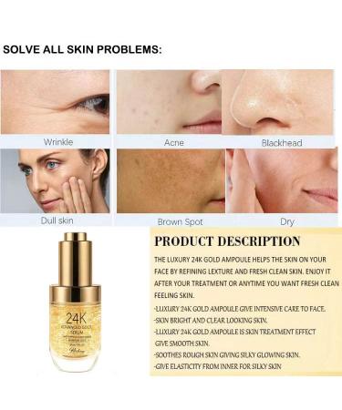 24k Gold Face Serum with Hyaluronic Acid, Vitamin E & C | Brightens, Firms, and Treats Acne | Anti-Aging & Anti-Wrinkles | For All Skin Types | Day & Night Use - Buy Online on GoSupps.com