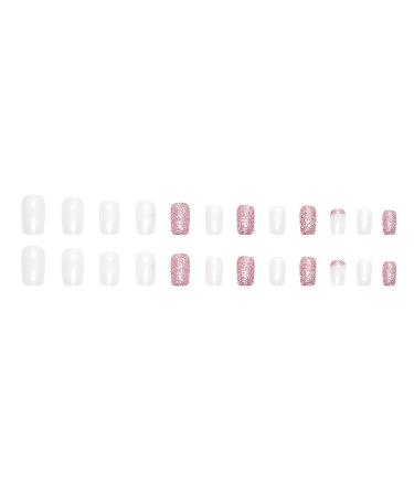 MISUD Squoval White Aurora Press-On Nails - 24 pcs | Glitter Chrome Pink Bling False Nails - Buy Online on GoSupps.com