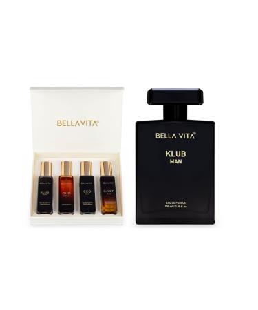 Men s Premium Perfume Gift Bundle | Gift Set (4 x 0.68 fl. oz.) & KLUB Eau De Parfum (3.38 fl. oz.) | Elegant & Intense Fragrances for Men | Citrusy Woody Spicy Scents