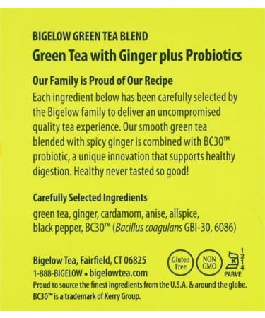 Bigelow Green Tea with Ginger Plus Probiotics 18 Tea Bags - Buy Online on GoSupps.com