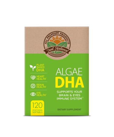 Algae DHA 120 Softgels x 1 Box - Vegan Omega-3 Supplement Pure Plant-Based Carrageenan DHA and Algae Oil (120 Count) 120 Count (Pack of 1)