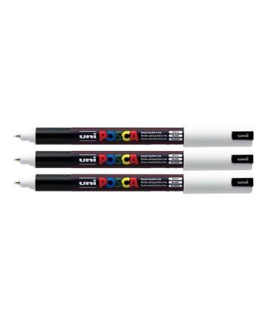 Uni Posca PC-1MR White Colour Paint Marker Pens Ultra Fine 0.7mm Calibre  Tip Nib Writes On Any Surface Glass Metal Wood Plastic Fabric (Pack of 3)