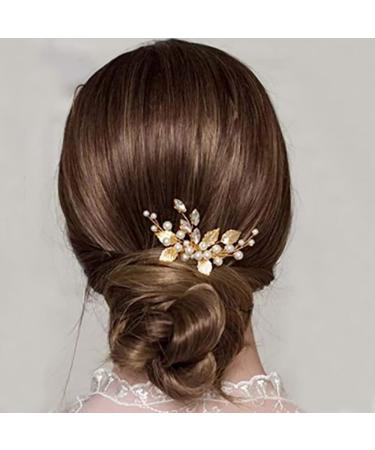 JUSTUSNX Gold Bride Wedding Headpiece Pearl Hair Pins Accessories Bridal Crystal Flower Hair Pieces for Women and Girls