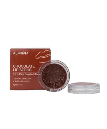 Chocolate Lip Scrub Reduces Tan & Pigmentation Exfoliates Cures Chapped Lips Lip Scrub with Pure Roasted Ghana Cocoa Butter & Coconut Oil For Women and Men- 8 gm