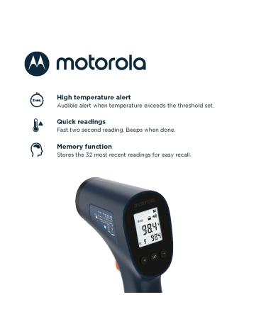 Motorola TE-94 Infrared Touchless Forehead Thermometer - Backlit Display, Memory Function, High Temp Alert - Dark Blue - Buy Online on GoSupps.com