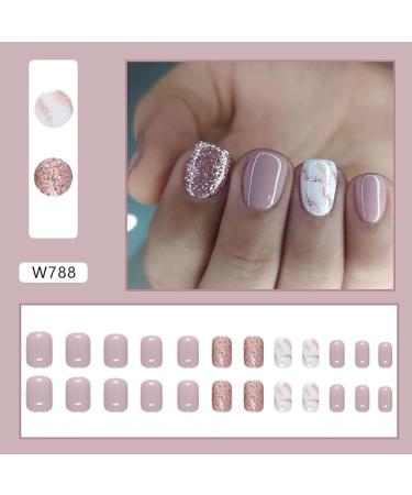 SINLOV Short Nude Pink Glitter Fake Nails Square French False Nails Glossy Press on Nails Ballerina Acrylic Full Cover Nails for Women and Girls - Buy Online on GoSupps.com