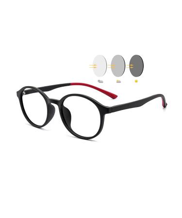 GMRVOA HD Progressive Multifocal reading glasses for men synthetic resin lenses photochromic outdoor reader (SIZE:+2.0 color: black frame red legs)