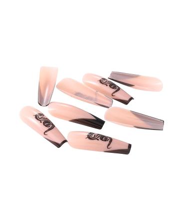Brishow Pink Long Press-On Nails with Black Dragon French Design | 24-Piece Artificial Nails for Women & Girls - Buy Online on GoSupps.com
