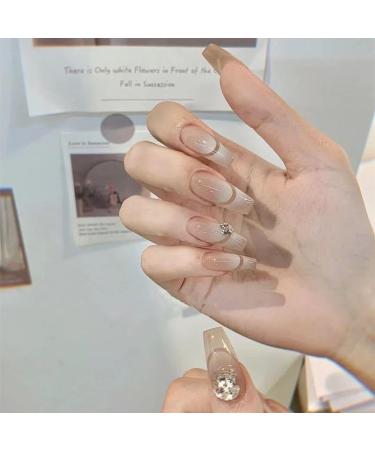 MENILITHS 24Pcs/Set Press On Nails French Style Long Ballet with Rhinestones False Nails Acrylic Fake Nails Full Cover Nails Tips Artificial Finger Manicure Press on nails for Women and Girls - Buy Online on GoSupps.com