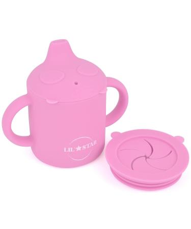 LIL' STAR Silicone Sippy Cup and Snack Cup 2-in-1 | 5oz Sippy Cups for Baby 6+ Months | Spill Proof Sippy Cups for Toddlers | Soft Silicone Baby Training Cup with Handles | BPA Free Pink
