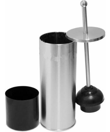 Chrome Toilet Plunger with Holder | Heavy Duty Deep Cleaning | Bathroom Metal Canister with Drip Cup | Silver - Buy Online on GoSupps.com