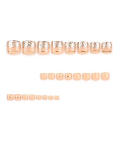 24 Pcs Nude Press on Toenails - SHANRUN Full Cover Acrylic Toe Nails with Gold Glitter Design | Fake French Gel X Nail Tips & Jelly Glue Kit - Buy Online on GoSupps.com