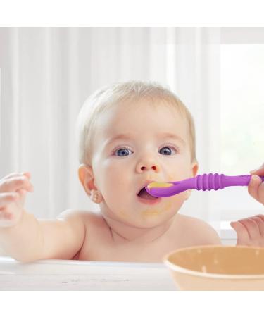 Vicloon Baby Fork and Spoon 4Pcs Set - Silicone Self Feeding Utensil for Infant Toddler - Easy Grip Soft Spoon Toddler Cutlery Kit - First Led Training Weaning - Blue/Pink/Purple/Green - Buy Online on GoSupps.com