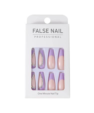 Brishow Purple French Artificial Press-On Nails - 24 Piece Crystal Ballerina Acrylic Set for Women & Girls - Buy Online on GoSupps.com